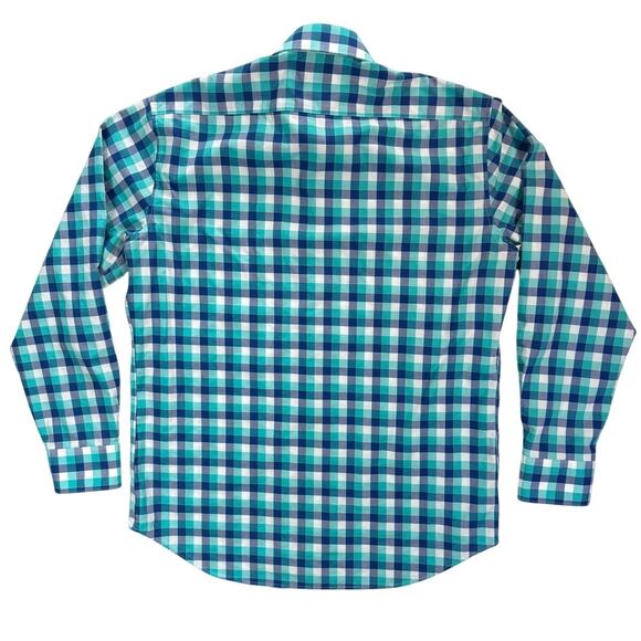 TailorByrd Trim Fit Non-Iron Plaid Shirt 16.5 34/35 Blue Green Cotton - Picture 3 of 7